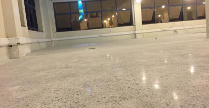 A finished and polished terrazzo floor at the Cheki offices
